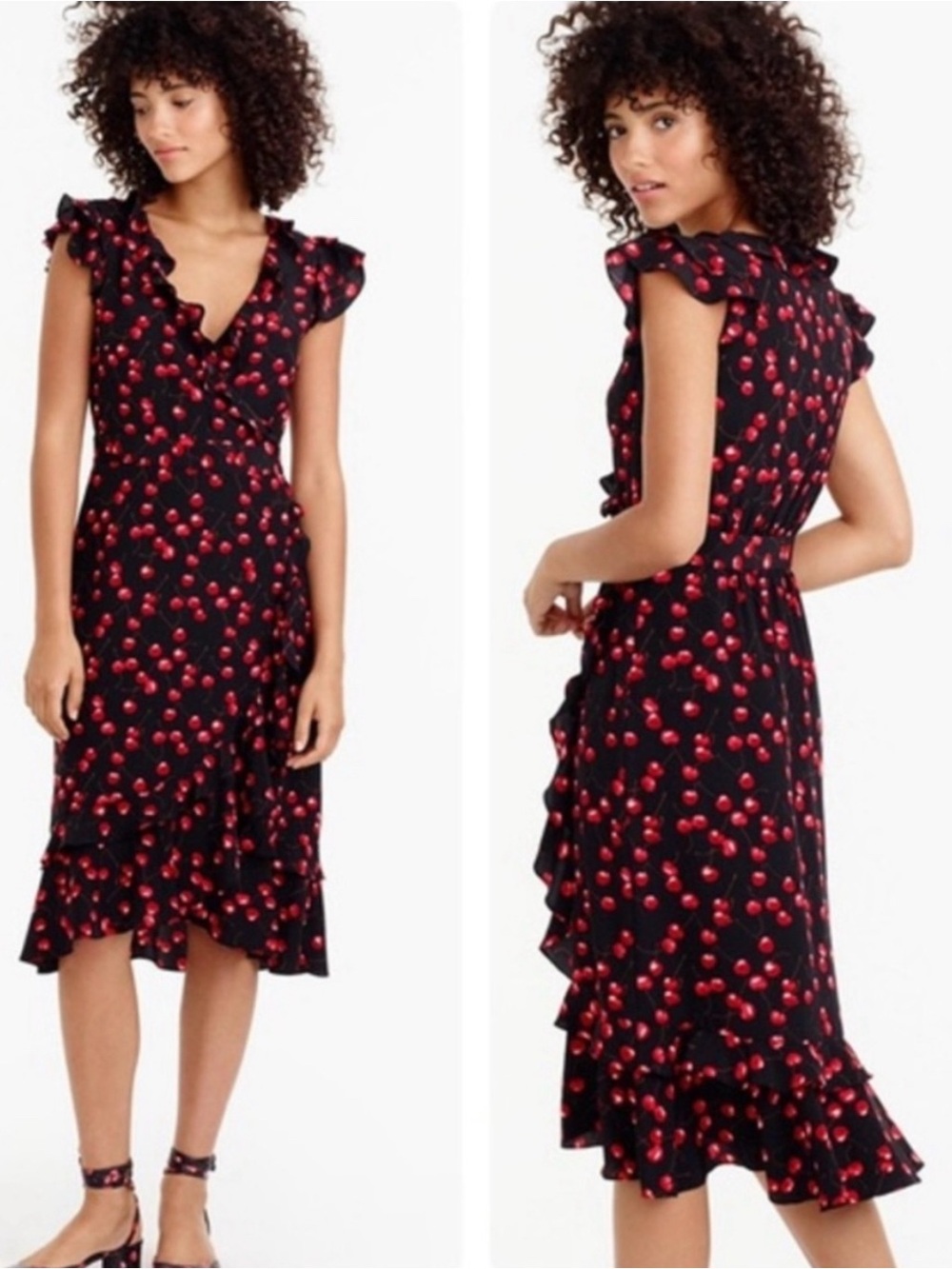 J. Crew Black Silk Dress with Red Cherry Print